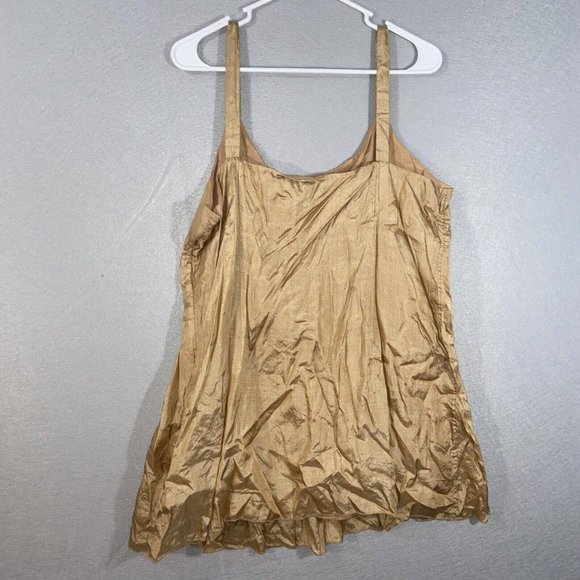 Eileen Fisher Tank Top Womens Large Gold Brown Scoop Neck Solid Print Silk - Picture 9 of 14